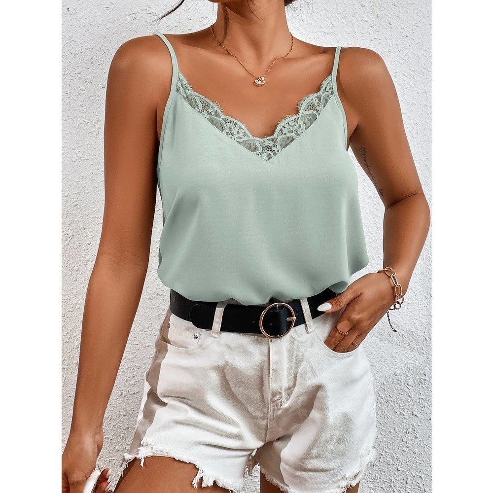 V neck tank top Contrast Lace Cami Top navy blue 💙 - Picture 8 of 15